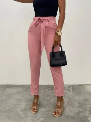 Kemerli Bilek Pantolon     -Pudra