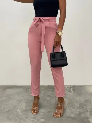 Omarı Pudra Renkli Kemerli Bilek Pantolon
