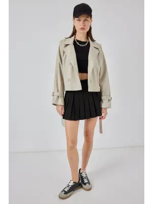 Kemerli Kısa Trençkot 5970 - Taş