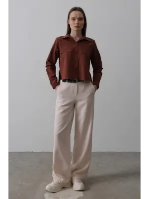 Kemerli Palazzo Pantolon - Pudra