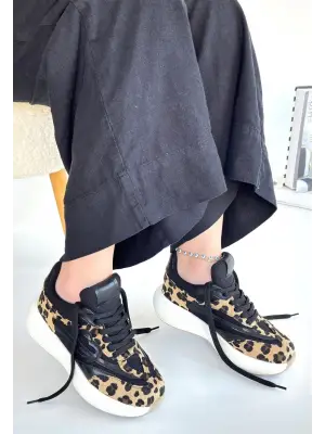 Omarı Leopar Desenli Nubuk Spor Ayakkabı