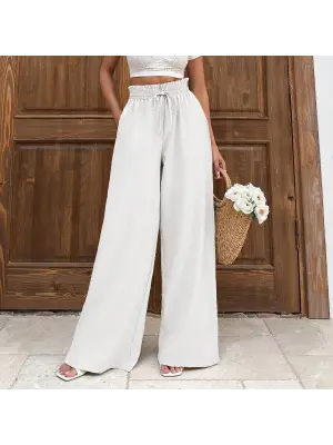 Keten bağcıklı beyaz pantolon