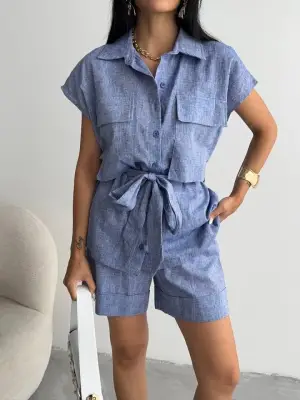 Omarı Duble Paça Şort Takımı - Lacivert