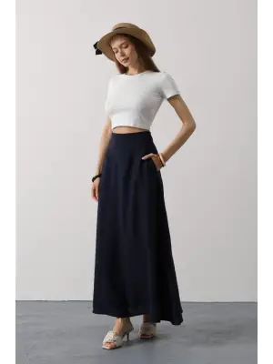 Omarı Zarif Lacivert Keten Etek