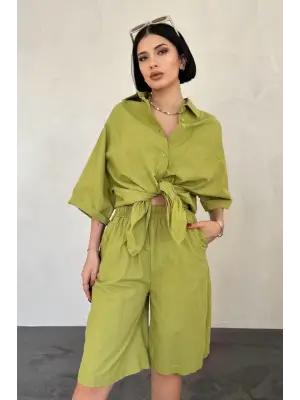 Omarı Rahat ve Şık Kısa Kollu Keten Takım