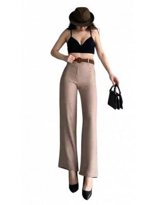 Modern Beli Kemerli Keten Pantolon