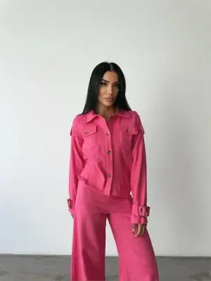 Omarı Şıklığıyla Fark Yaratan Keten Takım - Fuşya