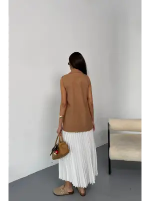 Omarı Doğal Keten Yelek - Kahverengi