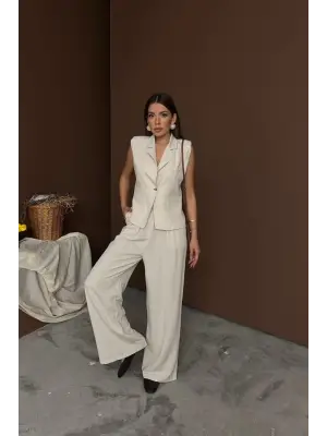 Omarı Şık Bej Keten Takım