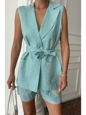 KETEN YELEK - ŞORT TAKIM - Mint