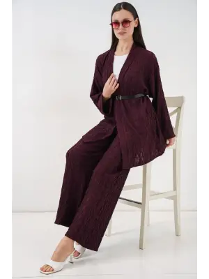 Kimono Pantolon İkili Takım 30078 - Bordo