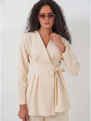 Kimono Pantolon Kumaş Takım 30054 - Bej