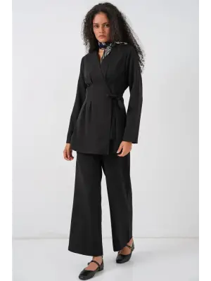 Kimono Pantolon Kumaş Takım 30054 - Siyah