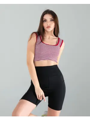 Omarı Kırmızı Çizgili Crop Top