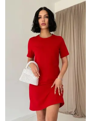 Kırmızı Kısa Kol Atlas Mini Elbise