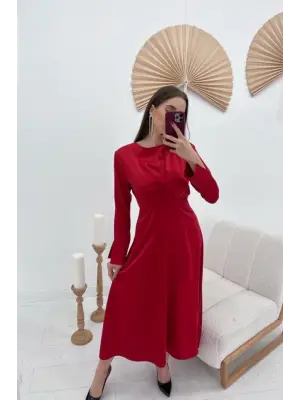 Kırmızı Saten Uzun Elbise