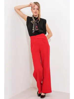 Kırmızı Yüksek Bel Palazzo Pantolon 6646