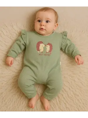 Kirpi Nakışlı % 100 Pamuk Kız Bebek Tulum