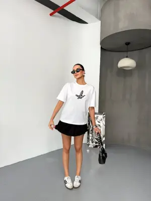 Kısa Kol Baskılı T-shirt - Beyaz
