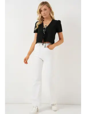 Kısa Kol Crop Bluz 958 - Siyah