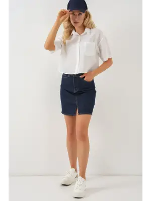 Kısa Kol Crop Gömlek 20341 - Beyaz