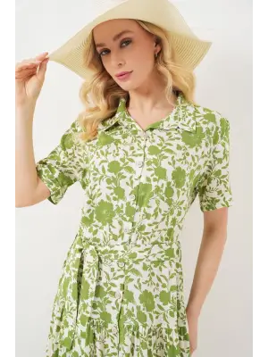 Çarpıcı Desenli Kısa Kol Elbise