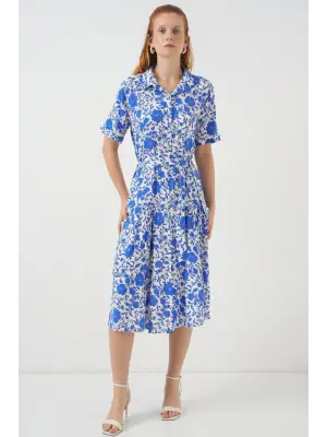 Kısa Kol Desenli Elbise 2560 - Saks