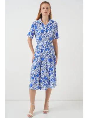 Kısa Kol Desenli Elbise 2560 - Saks