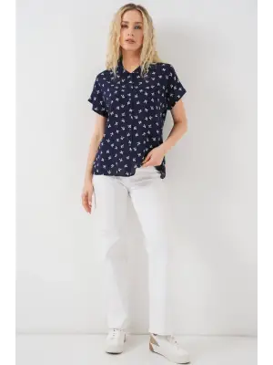 Kısa Kol Desenli Gömlek 20310 - Lacivert