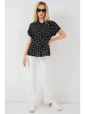 Kısa Kol Desenli Gömlek 20310 - Siyah