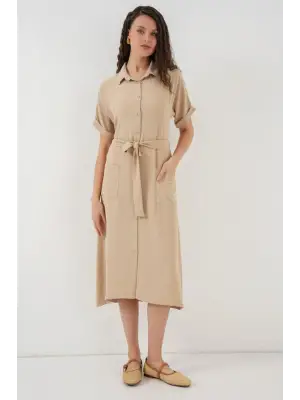 Kısa Kol Elbise 2214 - Bej