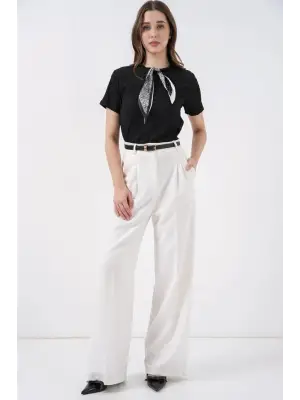 Kısa Kol Fularlı Örme Bluz 981 - Siyah