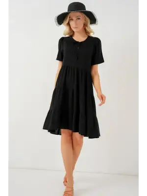Kısa Kol Kısa Elbise 2554 - Siyah