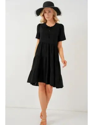 Kısa Kol Kısa Elbise 2554 - Siyah