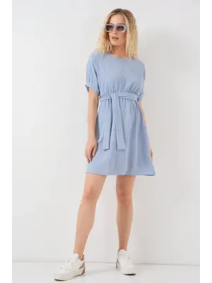 Kısa Kol Mini Ayrobin Elbise 2572 - Mavi