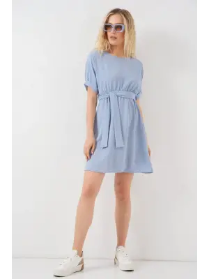 Kısa Kol Mini Ayrobin Elbise 2572 - Mavi