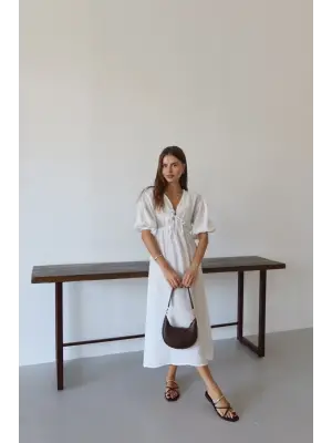 Kısa kollu müslin elbise beyaz pt