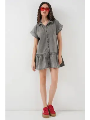 Kısa Kot Elbise 2530 - Füme