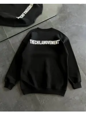 Siyah Yazlık Bisiklet Yaka Sweatshirt
