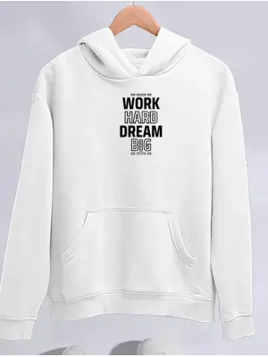 Omarı Yumuşak Dokulu Kapşonlu Beyaz Sweatshirt