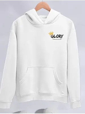 Omarı Rahat Kesim Kapşonlu Kışlık Sweatshirt - Beyaz