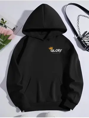 Omarı Siyah Kapşonlu Kışlık Sweatshirt