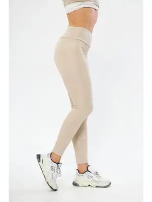 Kışlık Yüksek Bel Toparlayicı Ve Sıkılaştırıcı Likralı Şardonlu Tayt - Bej