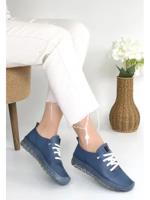 Kitta Mavi Deri Bağcıklı Spor Ayakkabı