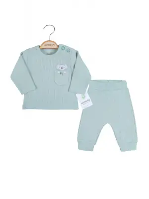 Koala Cep Nakışlı Omuzdan Düğmeli % 100 Pamuk Erkek Bebek Takım