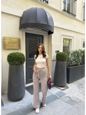 Omarı Trendy Su Yolu Desenli Cepli Pantolon - Bordo