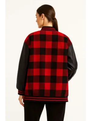 Kolları Suni Deri Içi Astarlı Oduncu Kolej Içi Ceket - Bordo