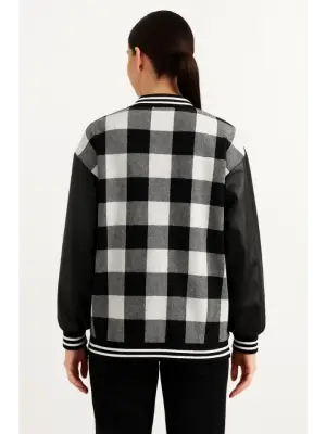 Kolları Suni Deri Içi Astarlı Oduncu Kolej Içi Ceket - Gri