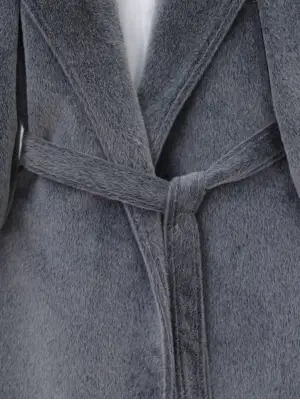 Kolu Ribanalı Şal Yaka Astarlı Kaşe Kaban -Füme