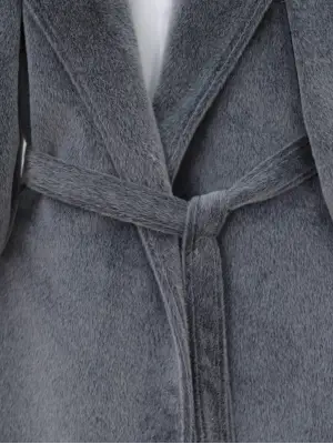 Kolu Ribanalı Şal Yaka Astarlı Kaşe Kaban -Füme